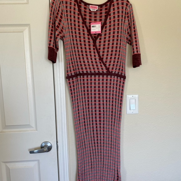 KATE SPADE Dress Plaid Faux Wrap Knit Dress Above Knee V Neck - Picture 9 of 11